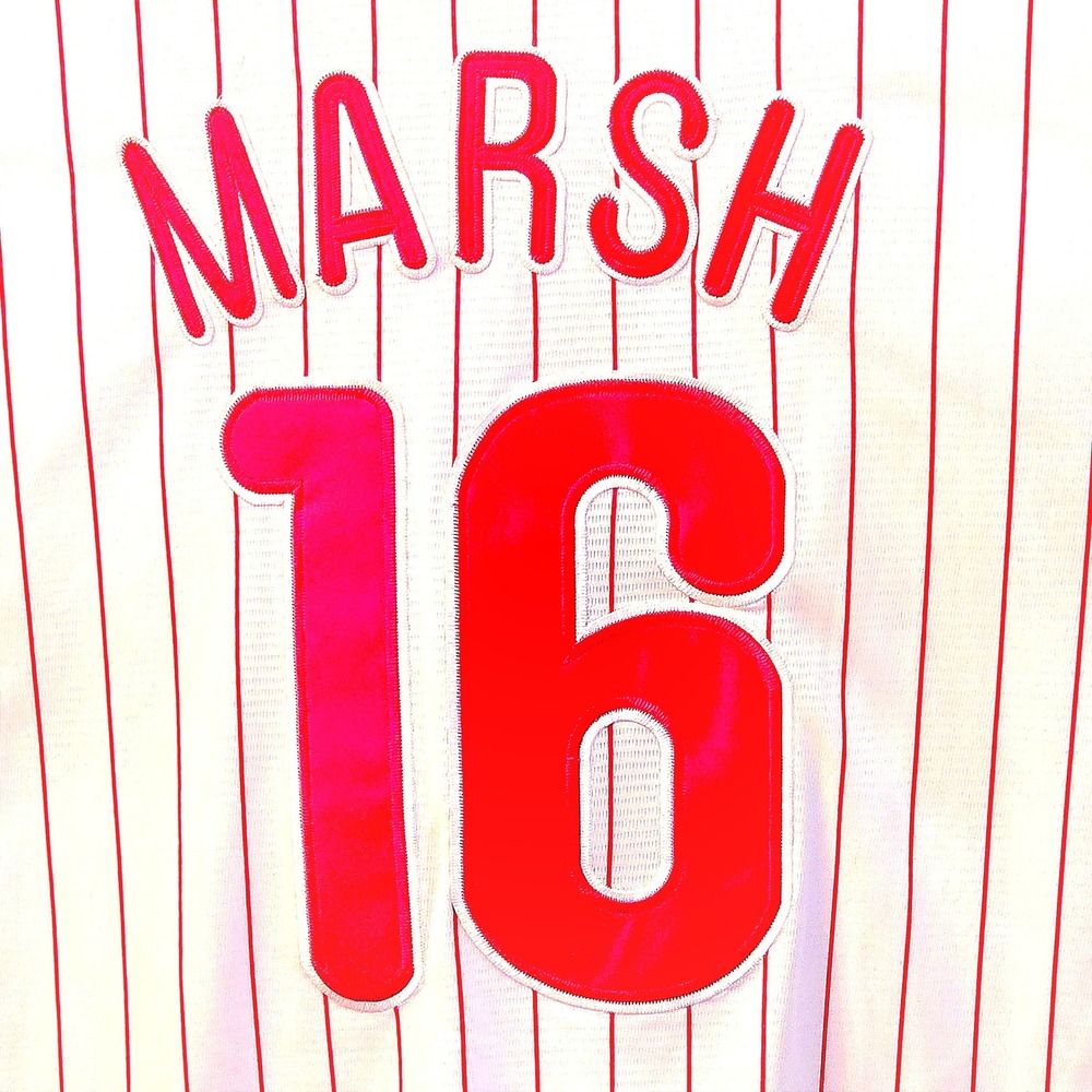Nike MLB Jersey B.Marsh #16 Philadelphia Phillies Men XXXXL White Red Pinstripe - Picture 9 of 11